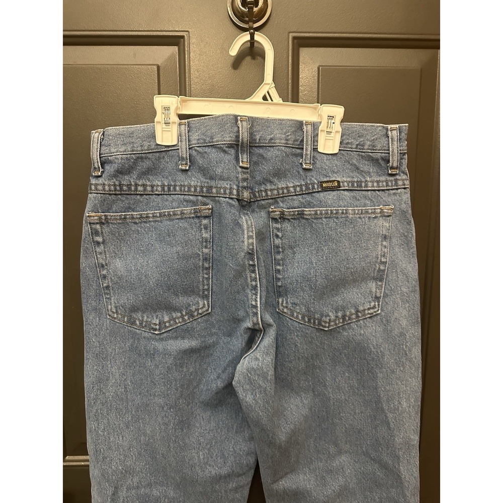 Vintage Wranglers Rustler Mens Jeans 35x32 Light Med Wash Straight GOOD COND.